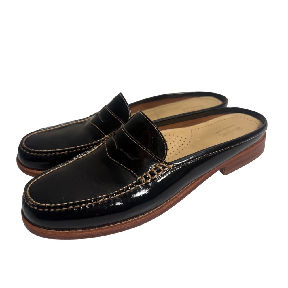 GH Bass Weejuns Penny Loafer Mules Womens 10 Black Patent Leather Preppy Slip On - Picture 2 of 8